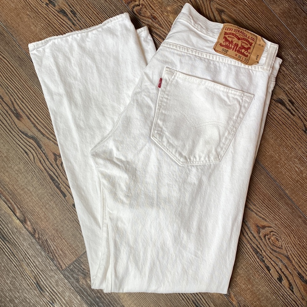 Levi’s 501 White Jeans Pure Cotton Button Fly Classic Levi Jean levis 36 x 32